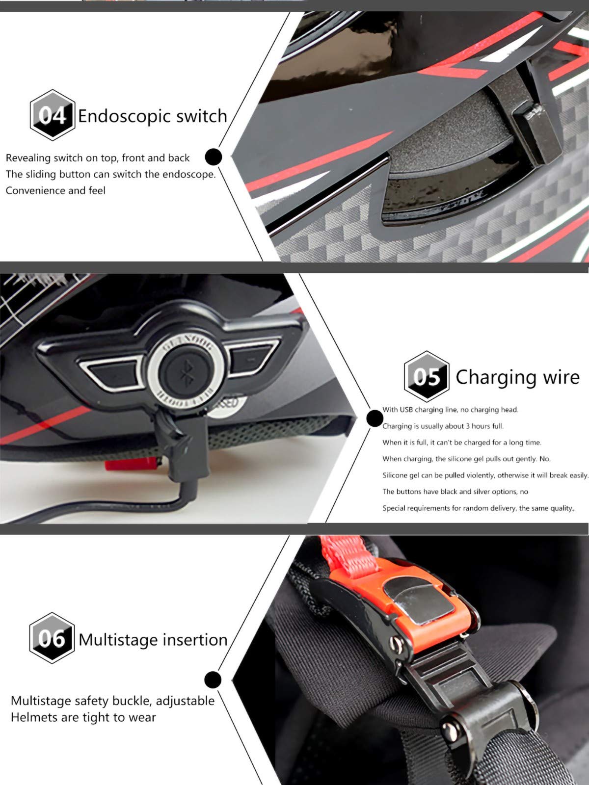 Casco Bluetooth Moto Integrato, Casco Certificato DOT Casco Modulare con Doppio Visiera Parasole Integrale Sistema di Comunicazione Interfono Integrato Radio FM Mp3 Integrato O,XL 61-62CM