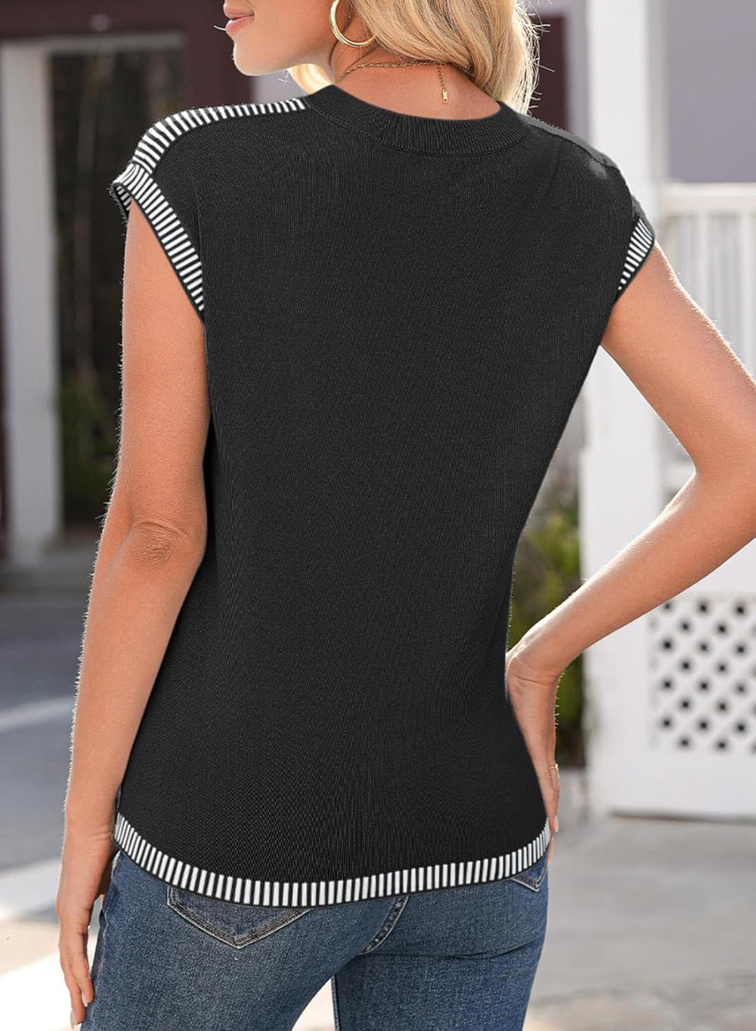 Dokotoo Womens Summer Cap Sleeve Tops 2025 Crewneck Sweater Vest Casual Knit Lightweight Sweater Pullover Trendy Tank Shirts - Image 2
