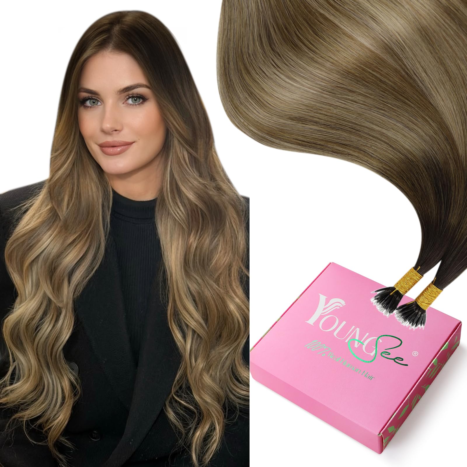 YoungSee Nano Beads Hair Extensions Blonde 14inch Nano Hair Extensions Warm Ash Blonde Highlights Bleach Blonde Nano Ring Hair Extension Highlight for Women Cold Fusion 50g Short Straight 50s — view 36