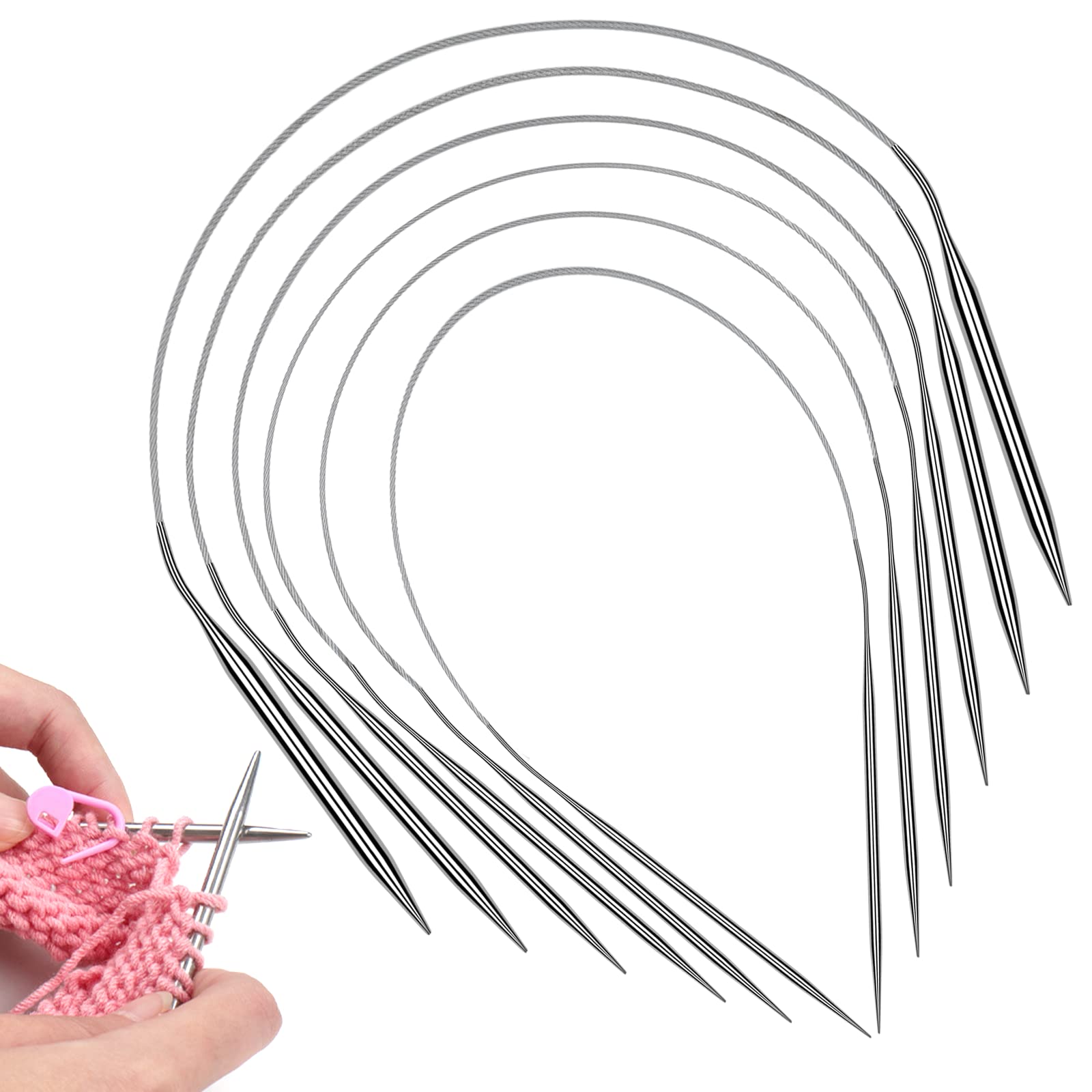 Aeeque Ferri Da Maglia Circolari 40 Cm In Acciaio Inox 6,0 Mm: Ago Per Cappelli, Calze E Progetti Piccoli