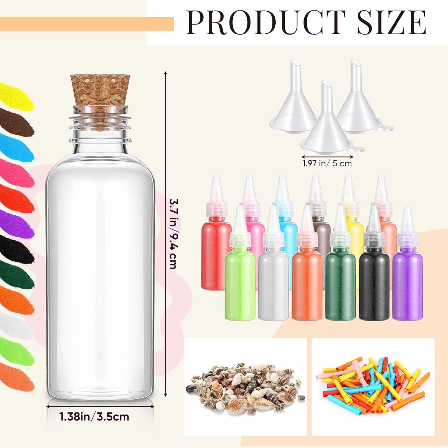 Libima 30 Pcs DIY Sand Art and Craft Kit Include Plastic Sand Art Bottles with Cork Stopper Colorful Sands Message Papers Seashells Funnels DIY Crafts Wedding Party Favors