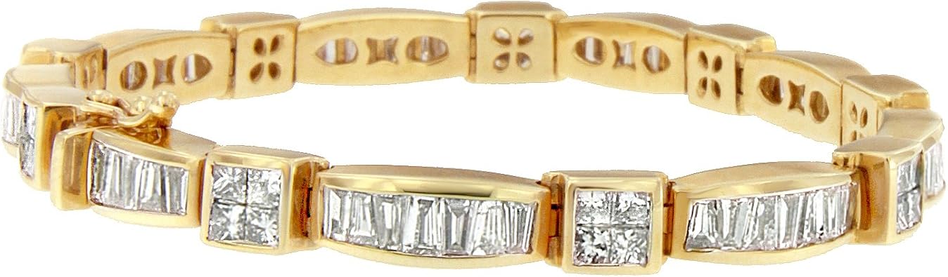 Original Classics 14K Yellow Gold Multi-Cut Diamond Box Square Link Bracelet7.33 cttw,H-I Color,SI1-SI2 Clarity