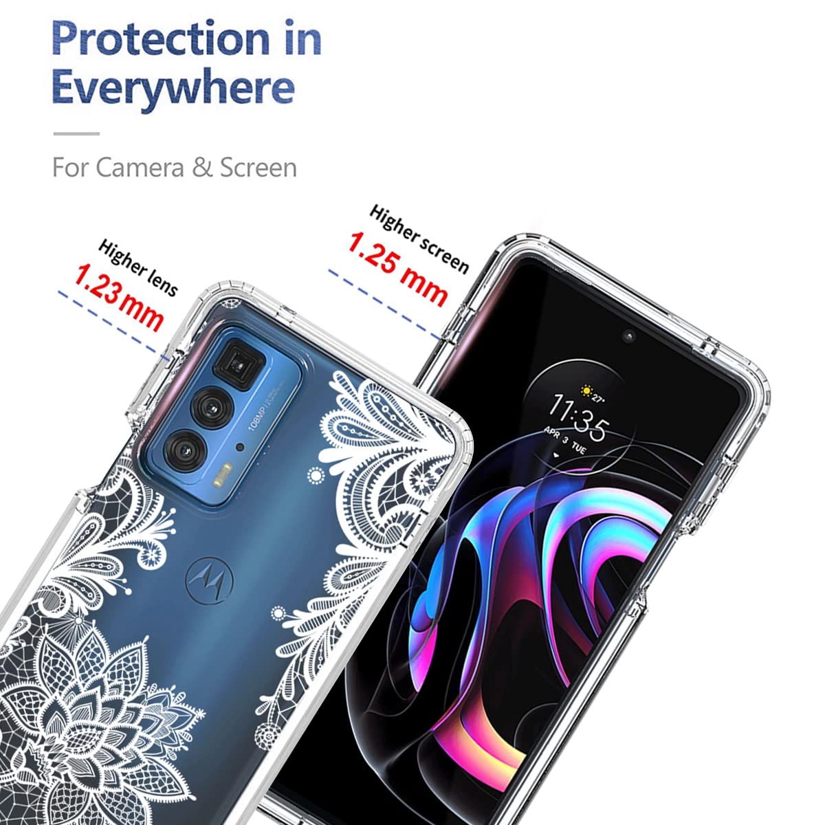 Compatibile con Motorola Edge 20 Pro XT2153-1 Custodia per telefono iper trasparente sfumato con copertura in vetro temperato e custodia per telefono (blu, Motorola Edge 20 Pro