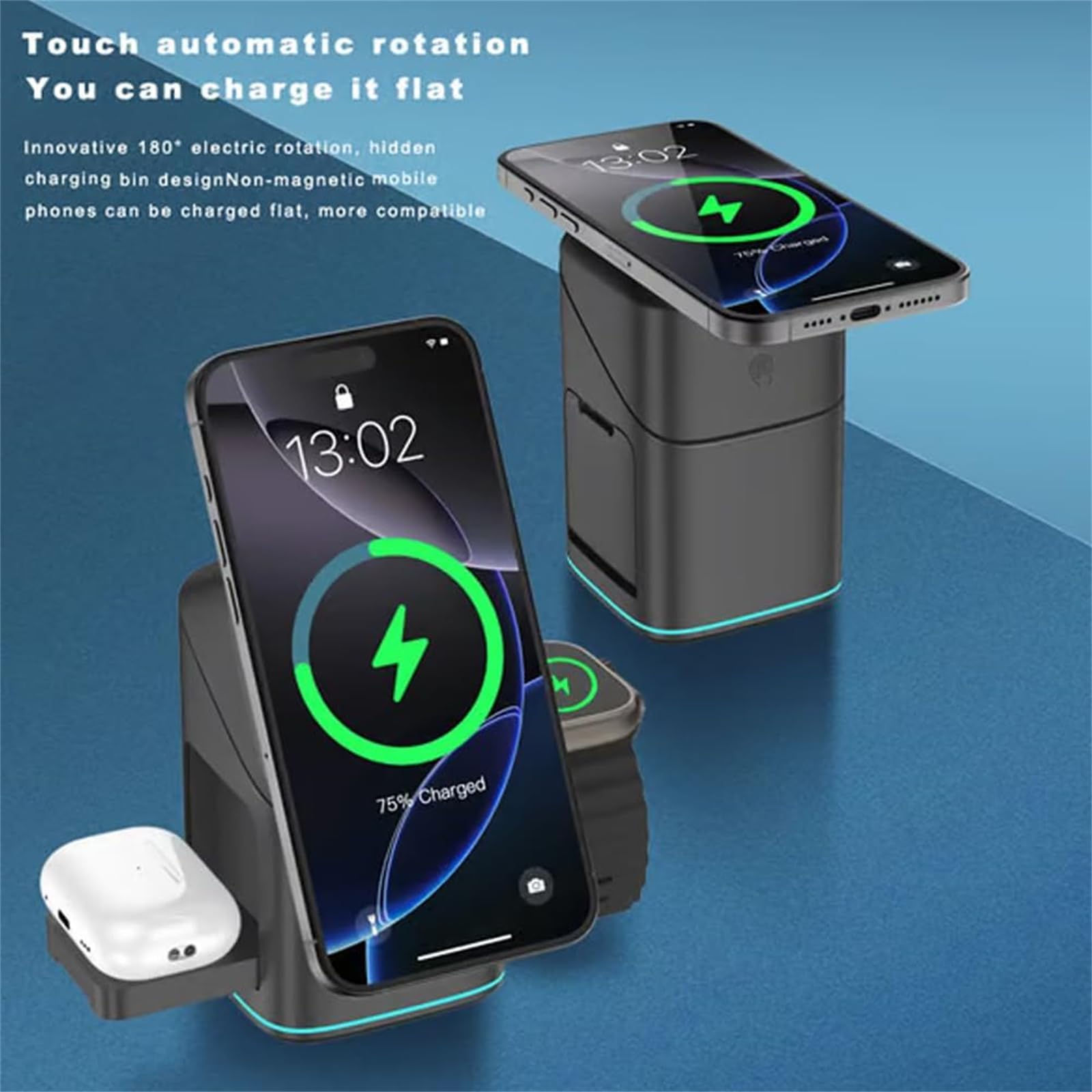 Subsistenceed Chargeur sans fil 3 en 1, station de charge tactile multi-appareils de subsistance, charge multi-appareils sans fil tactile (noir)