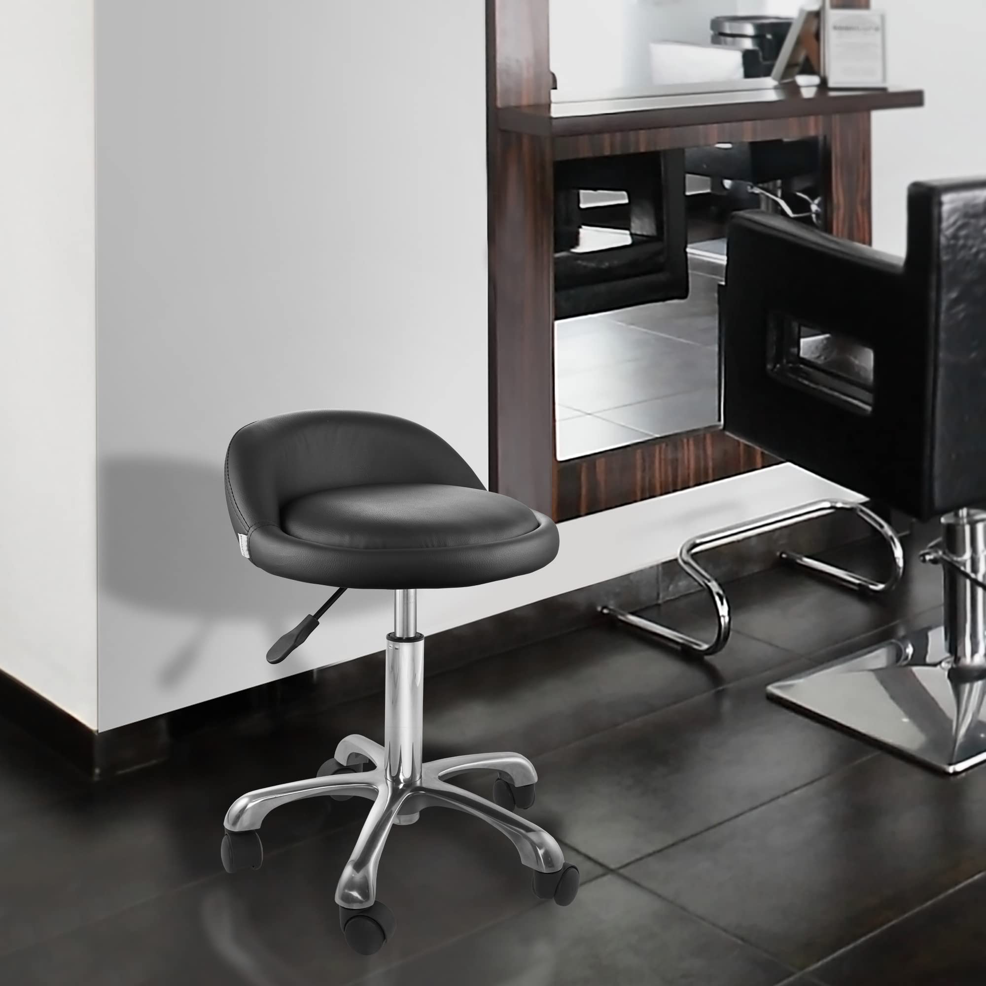 Saloniture Rolling Hydraulic Salon Stool with Low Backrest Adjustable