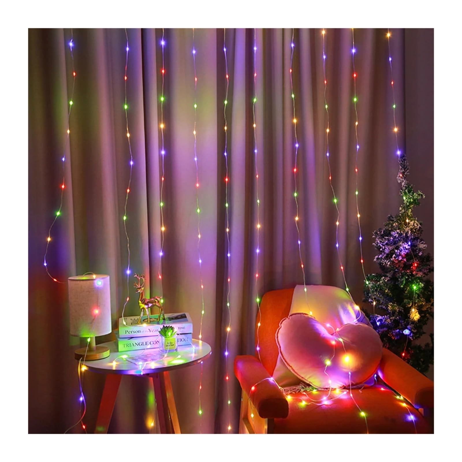 Weihnachts-Lichterkette for Fenster, 300 LEDs, mit Haken for die Wanddekoration im Innenbereich(Multicolor)