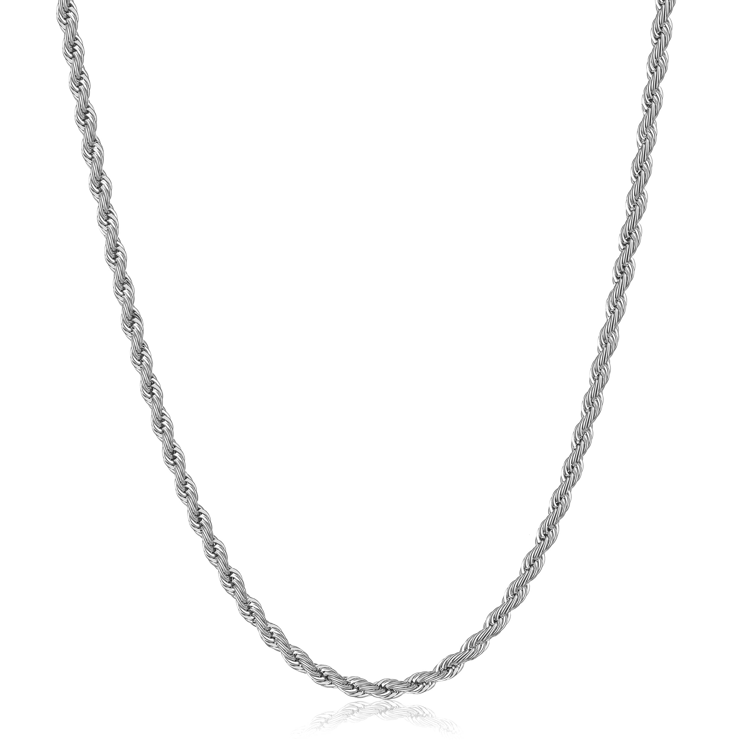 RWQIAN Cuerda Collar Hombre Acero Inoxidable Espiga Collar Plata/Dorado/Negro 2-4mm Malla Cadena Rope Collar 45-60cm