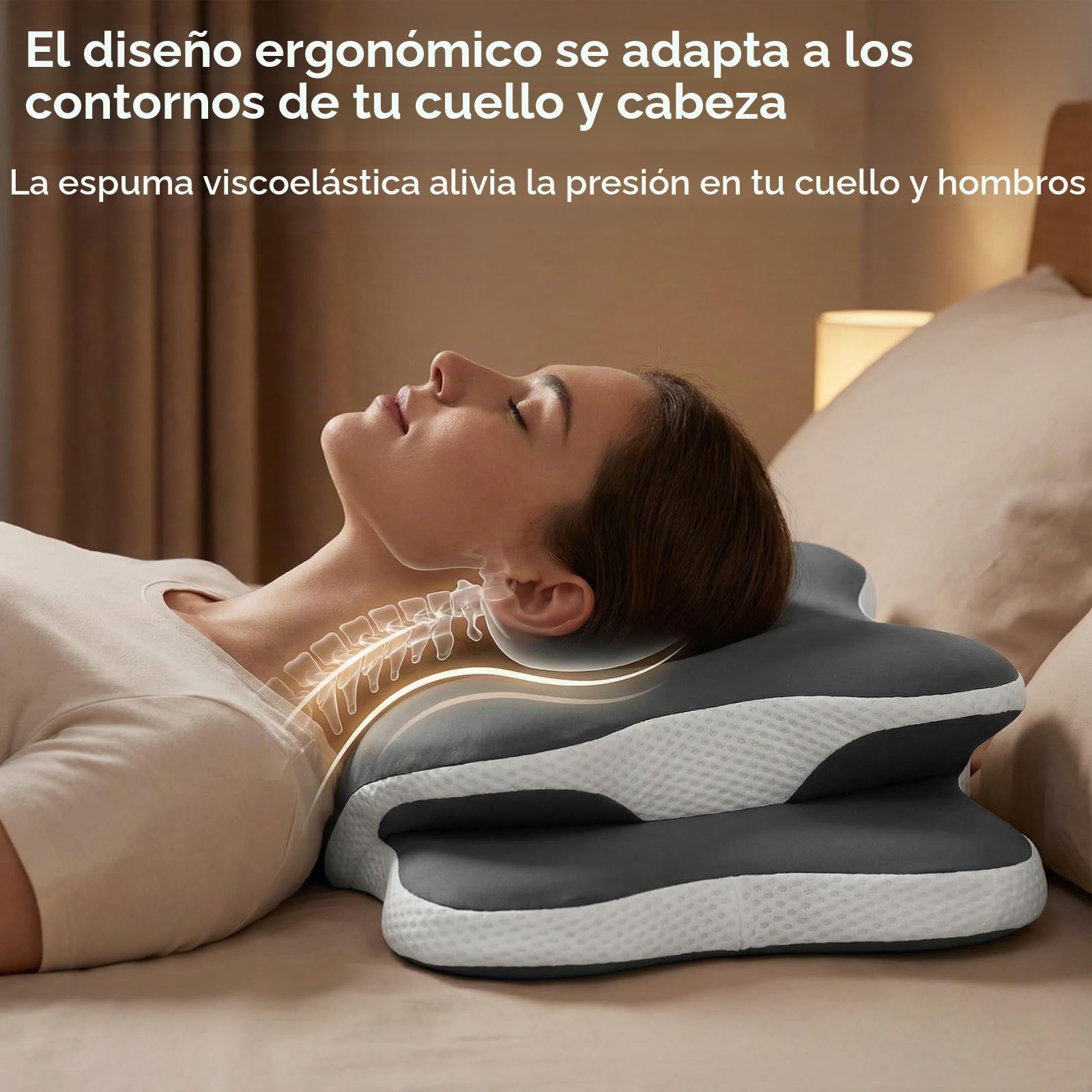 Almohada Cervical Para El Cuello, 2ps Almohada Cervicales Y Cuello Ergonómica, Almohada Viscoelástica Para Dormir De Lado, Soporte Para Cuello Y Hombros, Almohada(Dark Gray)