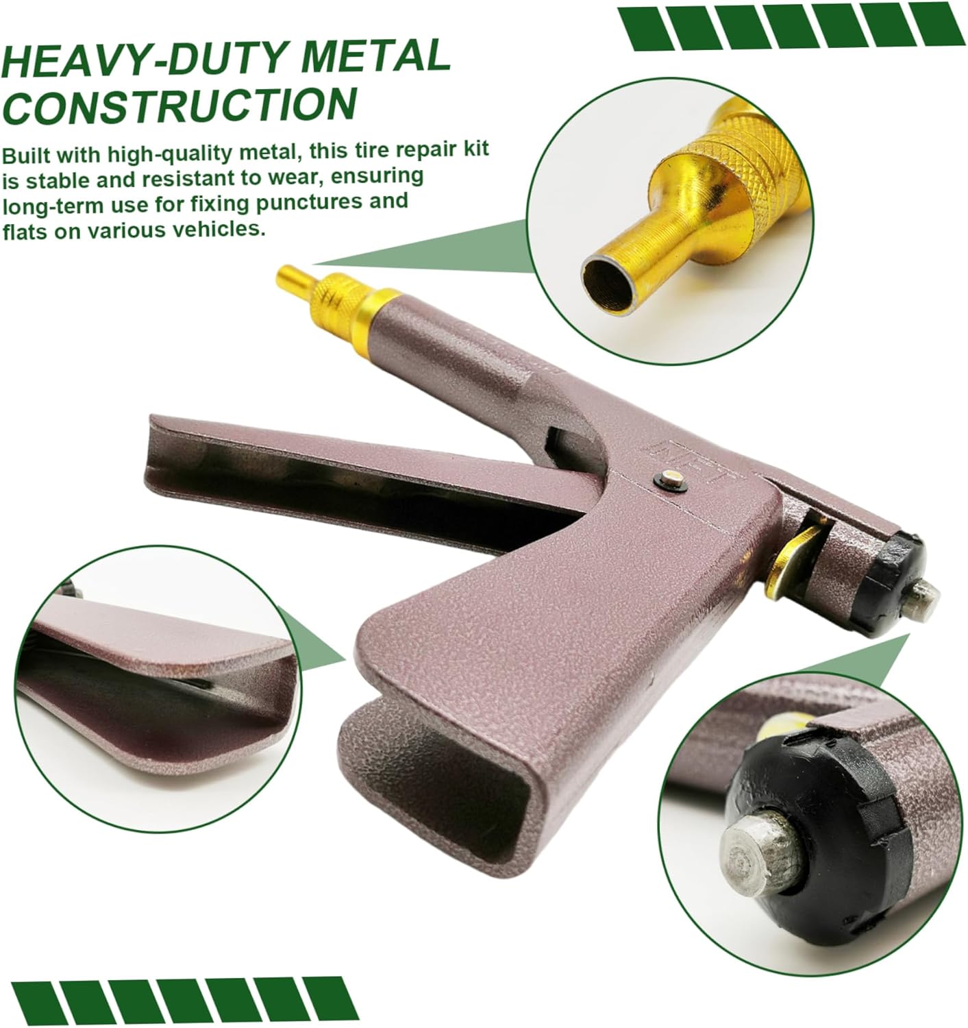 Tire Plugs, Tire Repair Kit Heavy Duty Professional Sturdy Metal Plug Gun with Accessories for Tyre Punctures and Flats on Cars Motorcycles Trucks, Repair Kit
