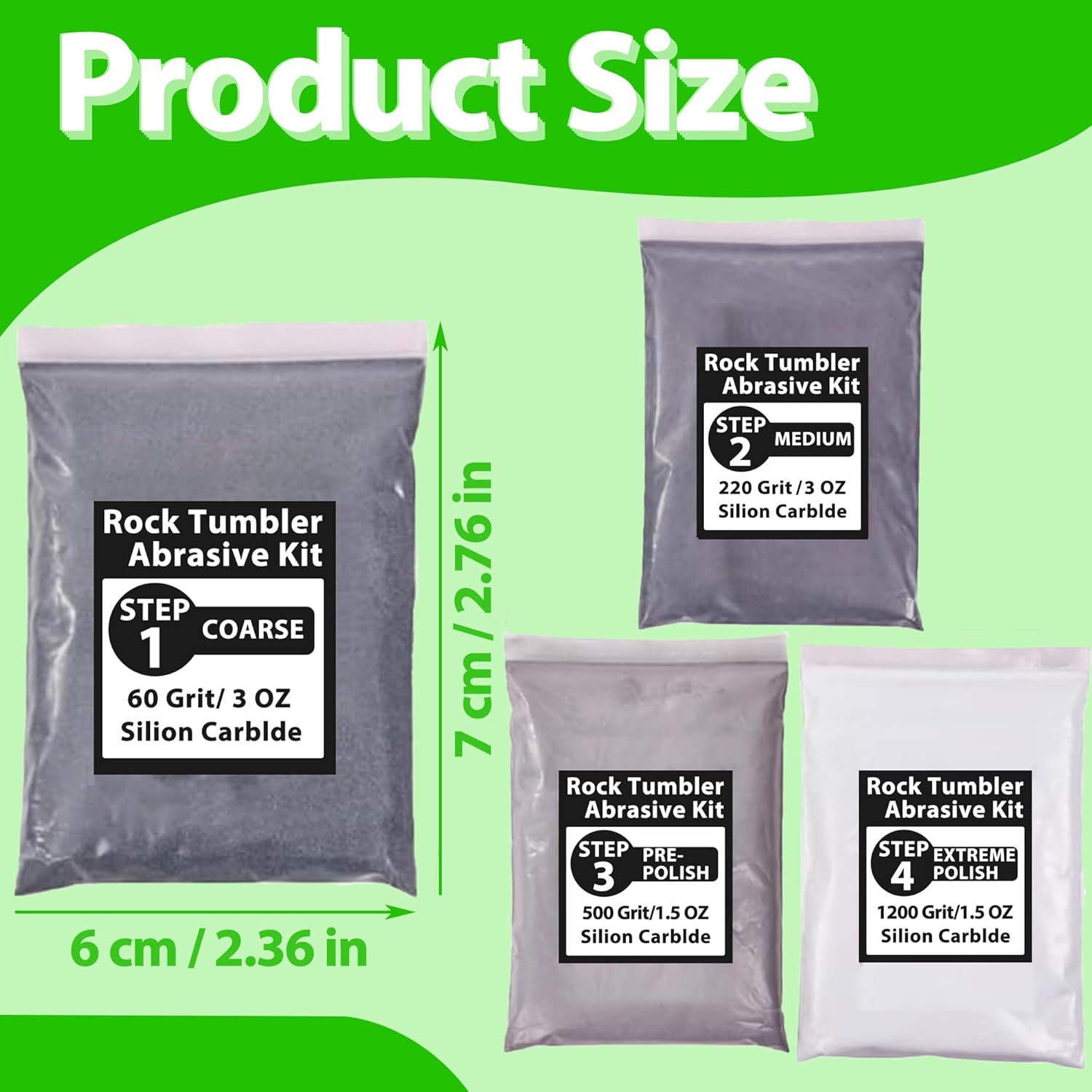 9 oz Rock Tumbler Grit and Polish Refill Kit Course Medium, Fine Compatible, 4-Step Rock Polishing Refill Kit, Compatible with All Tumbler