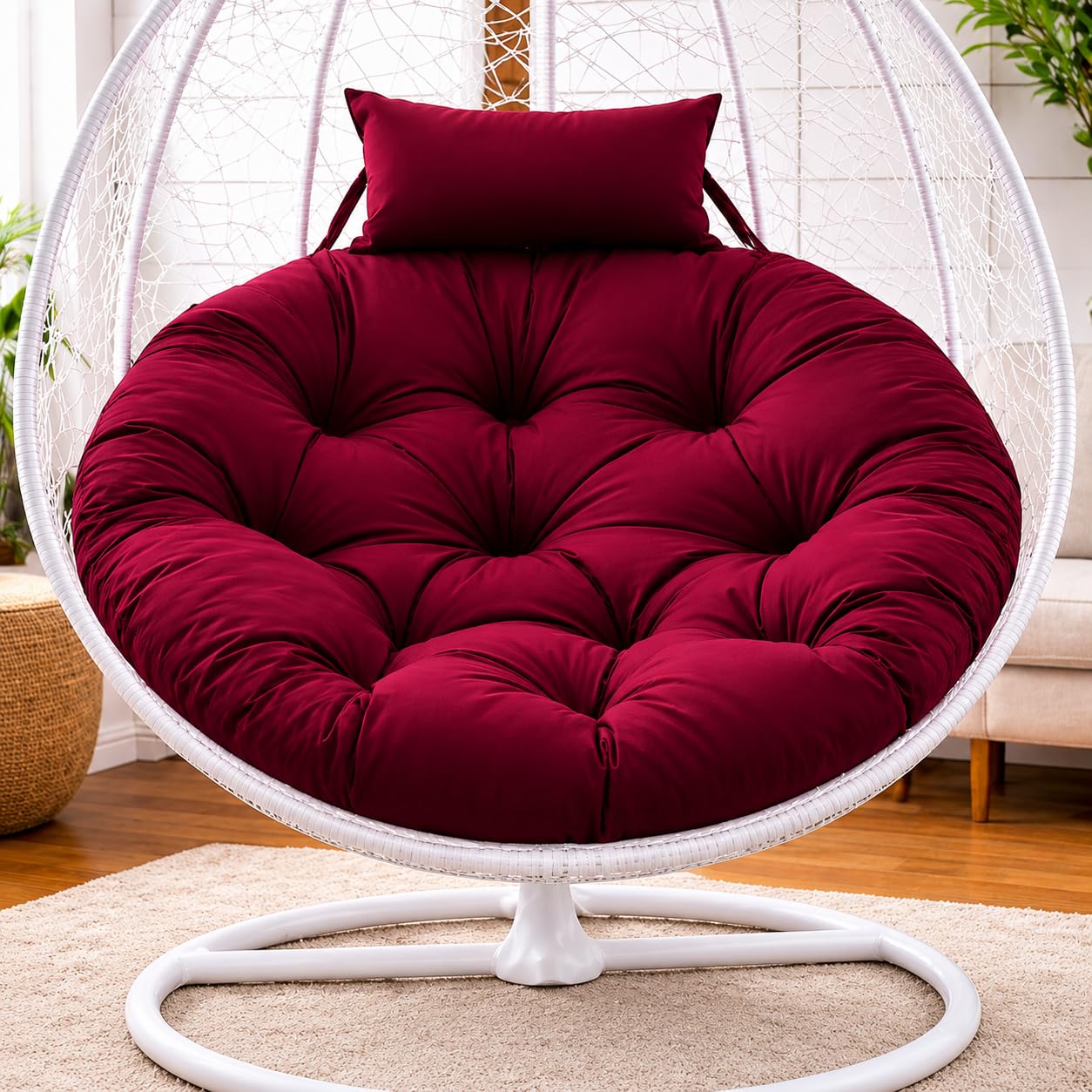 Falcon Crafts Microfibre Cushion for Hanging Basket Polyester Round Shape Swing Chair Cushions for Outdoor Egg Swing Chair Garden Swing, Seat Padded Pillow Cushion (Mehroon(Wine Red))-image-47