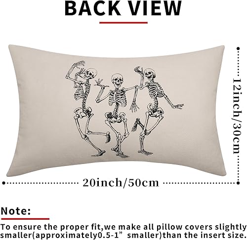 Miniatura 3 de Juego de 2 fundas de almohada lumbar de calavera de Halloween de 12 x 20 pulgadas, fundas de almohada rectangulares de esqueleto, fundas de almohada