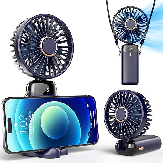 Koonie Portable Handheld Fan, 5000mAh Battery Operated with Base, 20 Hours, Digital Display, 5 Speeds, 90° Ajustable, Rechargeable Mini Fan for Outdoor Indoor