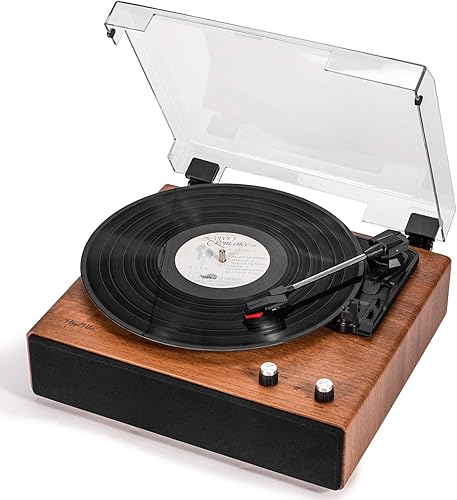 Tocadiscos Bluetooth vintage con altavoces estéreo incorporados, tocadiscos de 3 velocidades accionado por banda (334578 RPM), calidad de sonido de