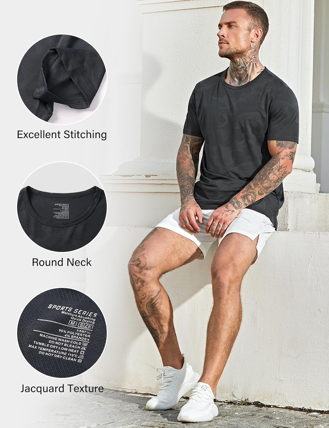 Arjen Kroos Men's Camouflage Jacquard Mesh Performance T-Shirt Ice Silk Moisture-Wicking Active Undershirt 3 Pack