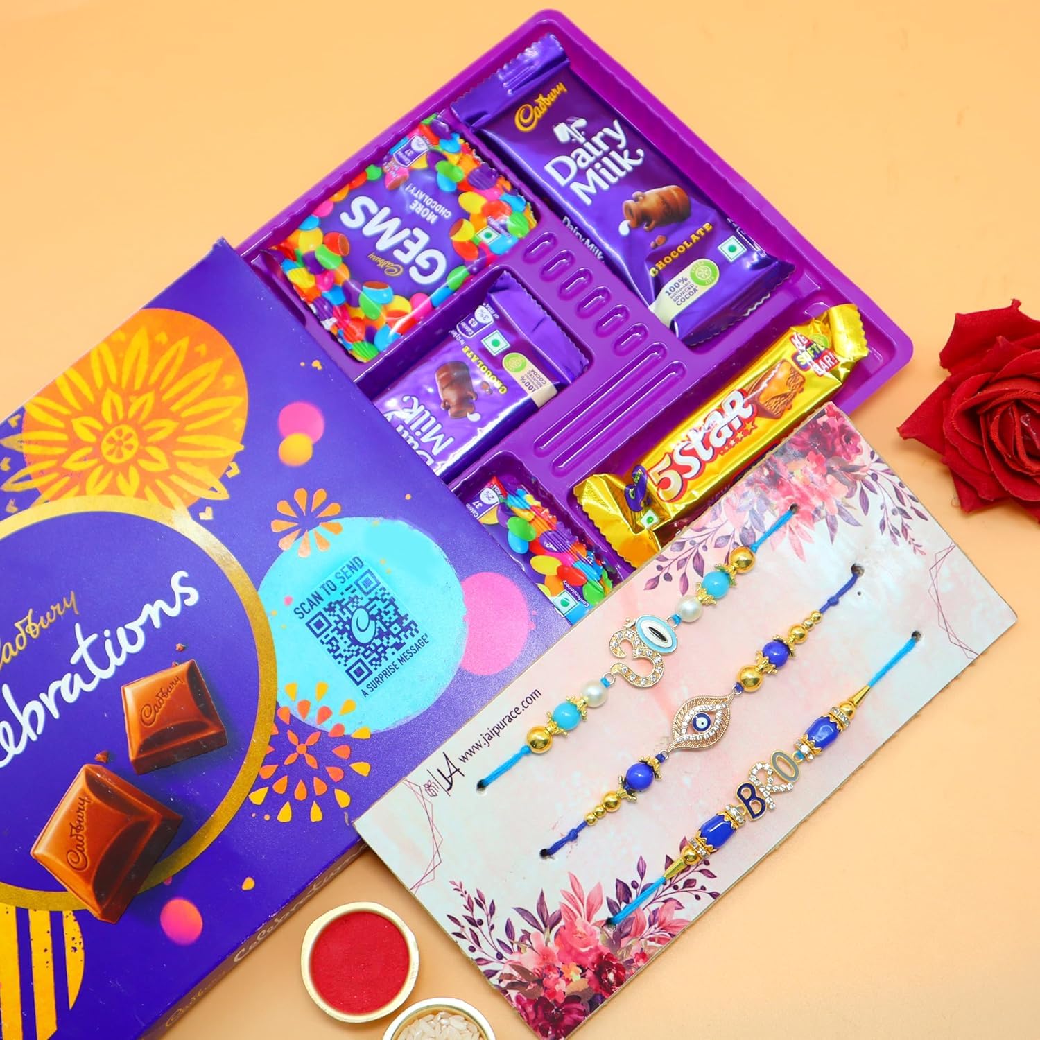 Rakhi With Chocolate for Brother - Rakhi For Brother With Gift Combo Set 3 Rakhi with Roli Chawal, 1 Celebration, Greeting Card, Rakshabandhan Gift Box - 3 Rakhi Set Gift Hamper Gift Box-image-36