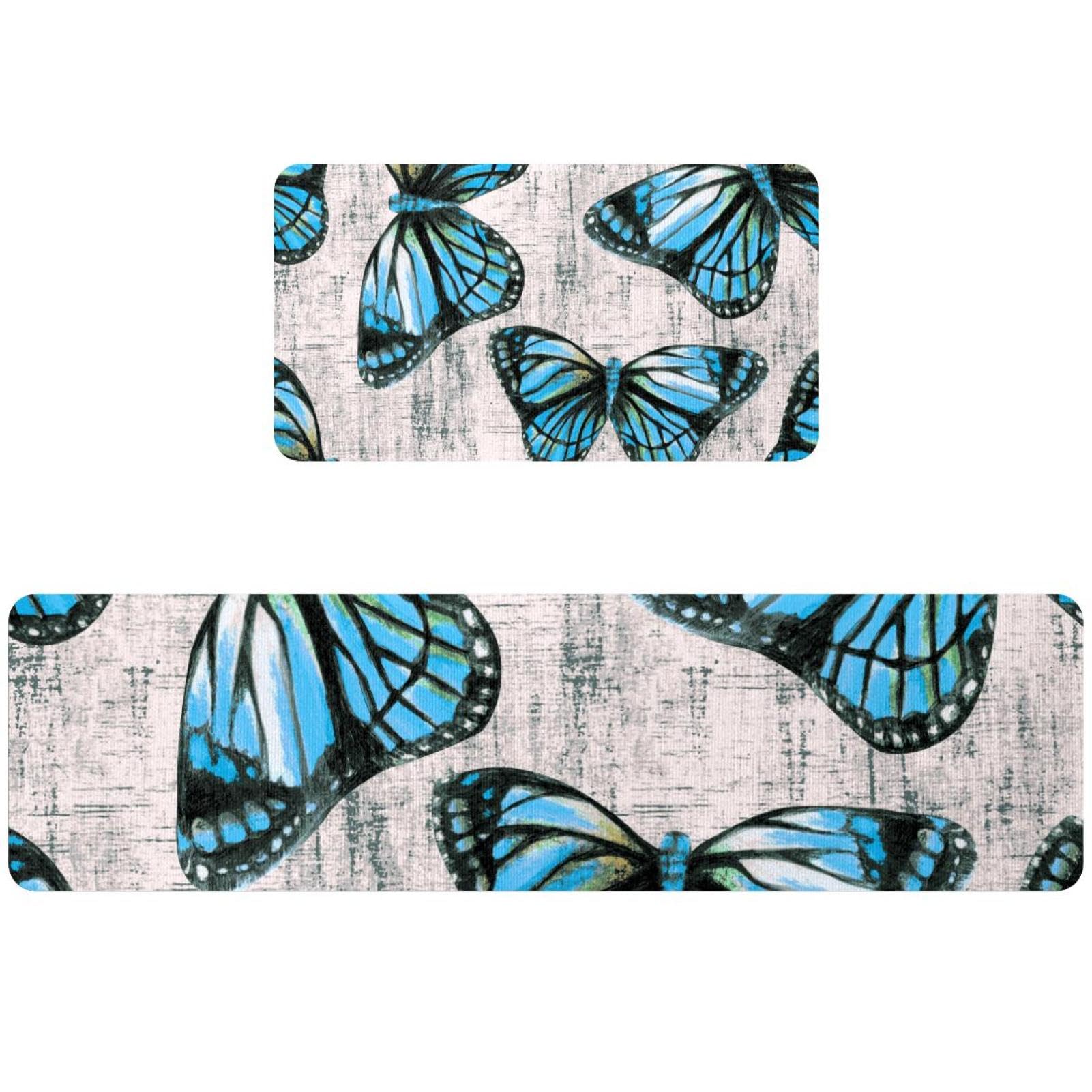 Tapis de cuisine motif papillon texture bois, lot de 2 de qualité supérieure