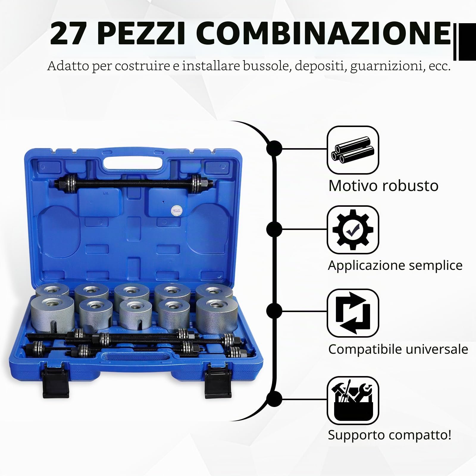 CCLIFE 27 Pezzi Utensile per Cuscinetti e Boccole Ghiere a Tiranti Pressa Bush Strumento di Rimozione dei Estrattore Cuscinetti Ruota