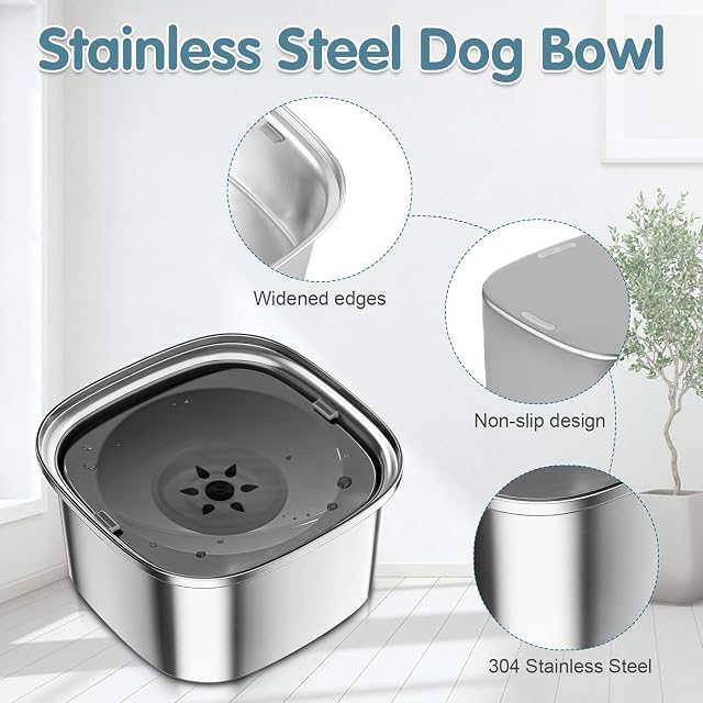 Foto 4 de 7 de UPSKY Cuenco de Agua para Perros de 3 L, de Acero Inoxidable, sin derrames, Gran Capacidad