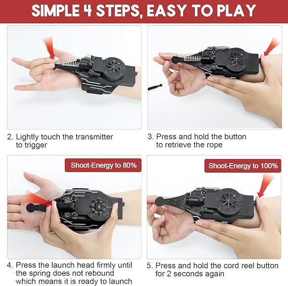 Spider Web Shooters Real,Spider Silk Launcher Wrist Toy for Kids, 8 FT Realistic Web Launcher String, Cool Gadgets String Gloves Shooters Toy for Superhero Role-Play (Black)
