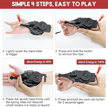 Spider Web Shooters Real,Spider Silk Launcher Wrist Toy for Kids, 8 FT Realistic Web Launcher String, Cool Gadgets String Gloves Shooters Toy for Superhero Role-Play (Black)