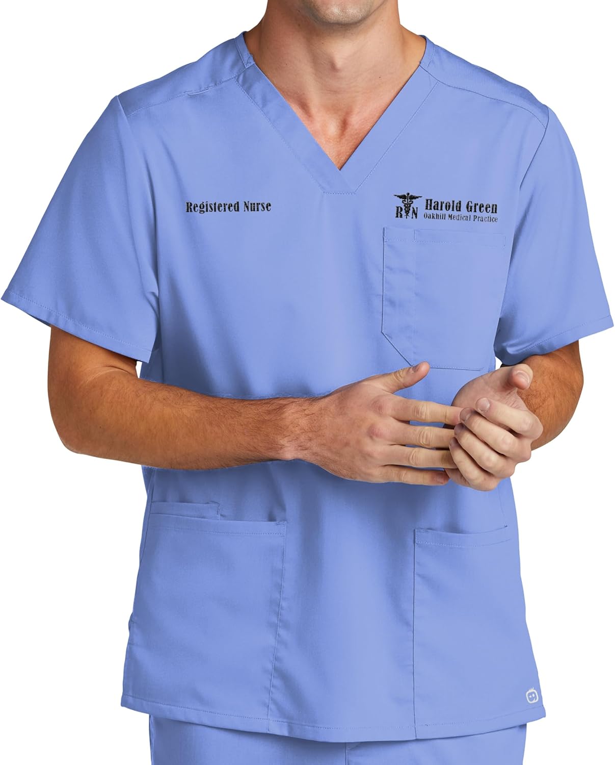 TEEAMORE Custom Embroidered Medical Scrub Set Add Your Text Men's Medical Premiere Flex V-Neck Top & Scrub Bottom