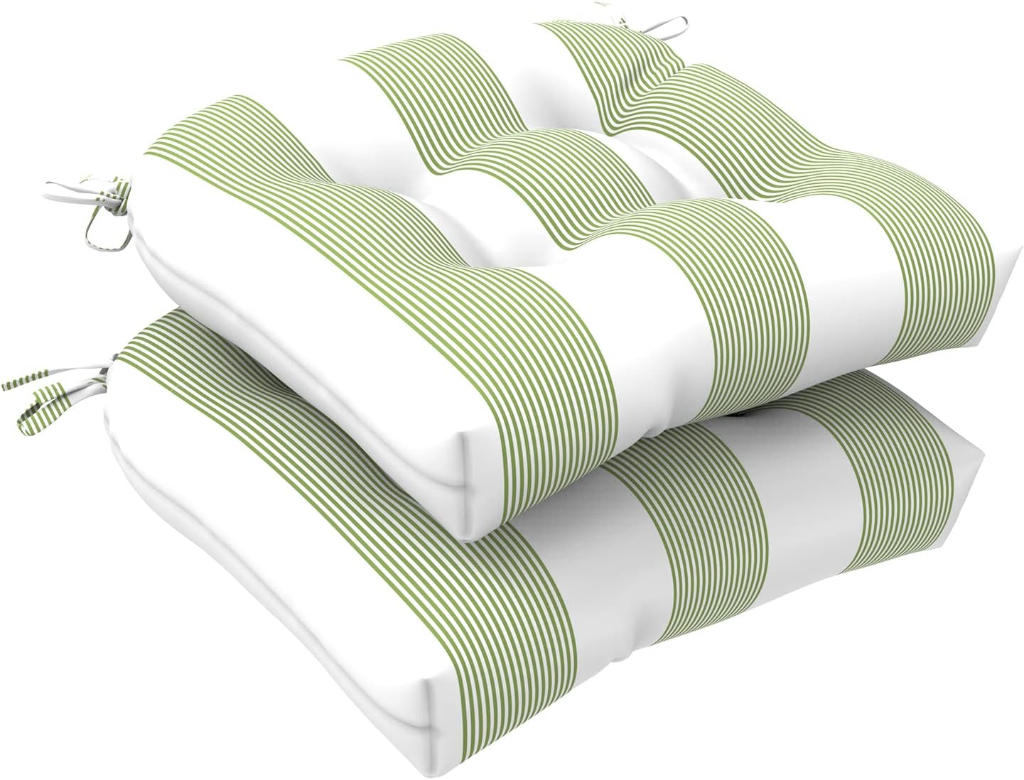 DYTXIII Pack of 2 Outdoor U-Shape Seat Cushion for Patio Wicker Chair 19" x 19", Water Repellent Chair Soft Cushion Replacement with Ties for Patio Garden Home Decoration,Stripe Cabana Green