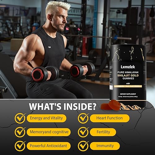 Miniatura 5 de Gomitas Shilajit puras del Himalaya doradas, Ashwagandha, Gokshura, ácido fúlvico y 85, refuerzo de energía y apoyo inmunológico, minerales traza