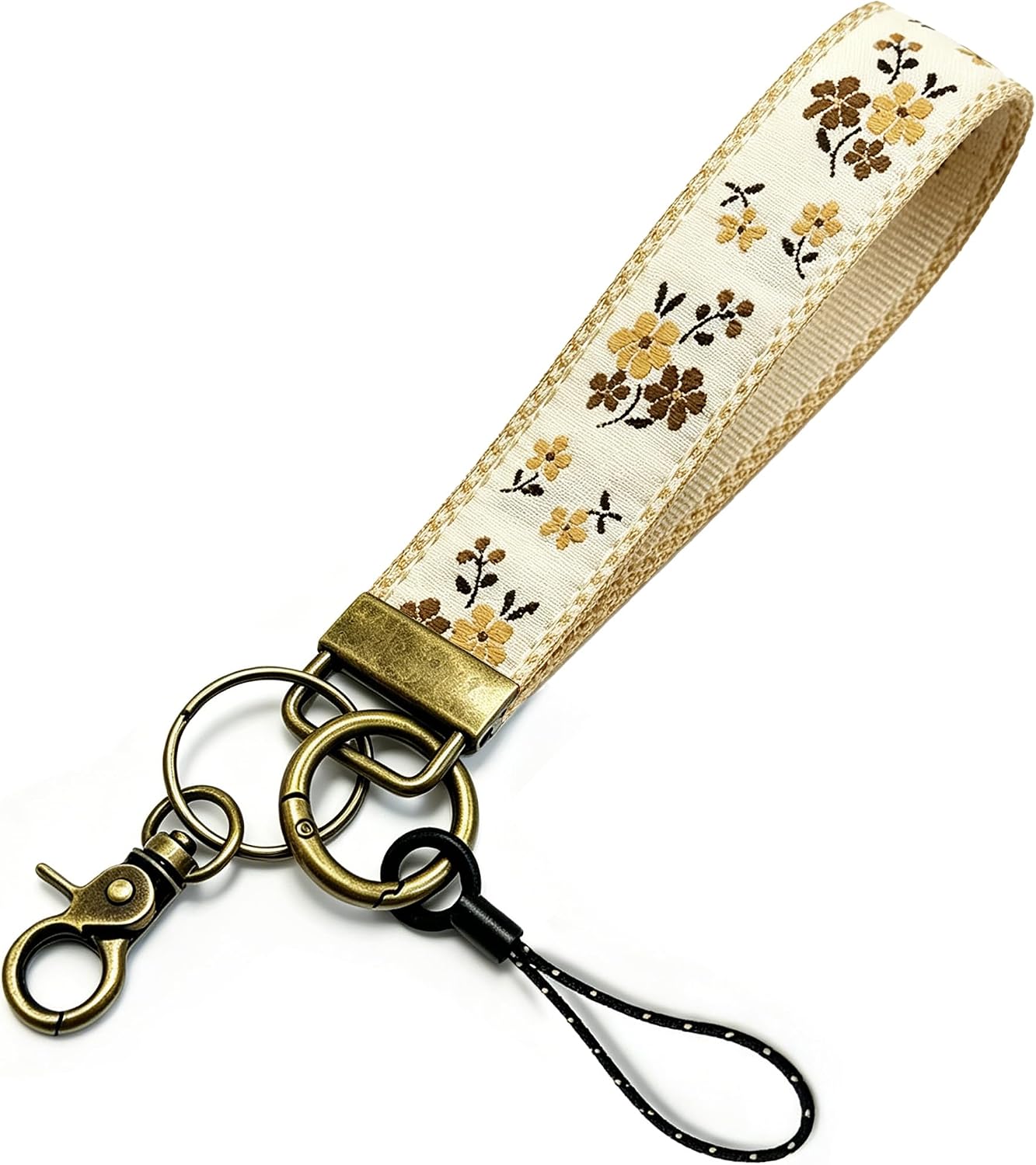 Embroidered Fabric Wristlet Keychain for Women, Cute Boho Wristlet Keychain With Metal Lobster Claw Clasp