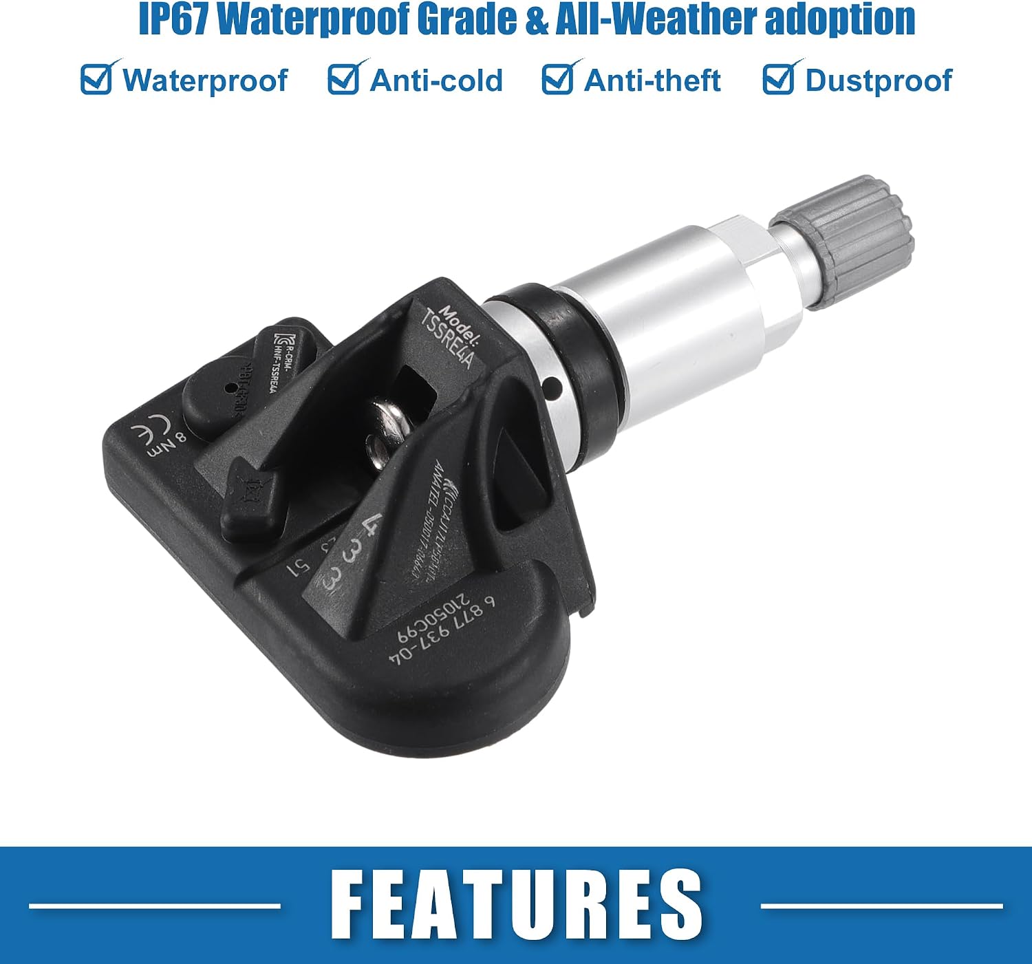 Tire Pressure Sensor TPMS No.36106877937 for BMW 330i 2019-2020 Metal Silver Tone (Set of 4)