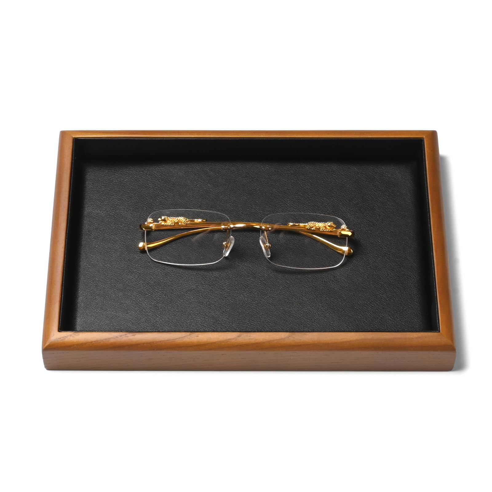 Bandeja de madera para joyas, organizador de joyas para cajón, apilable, bandeja para joyas (negro)