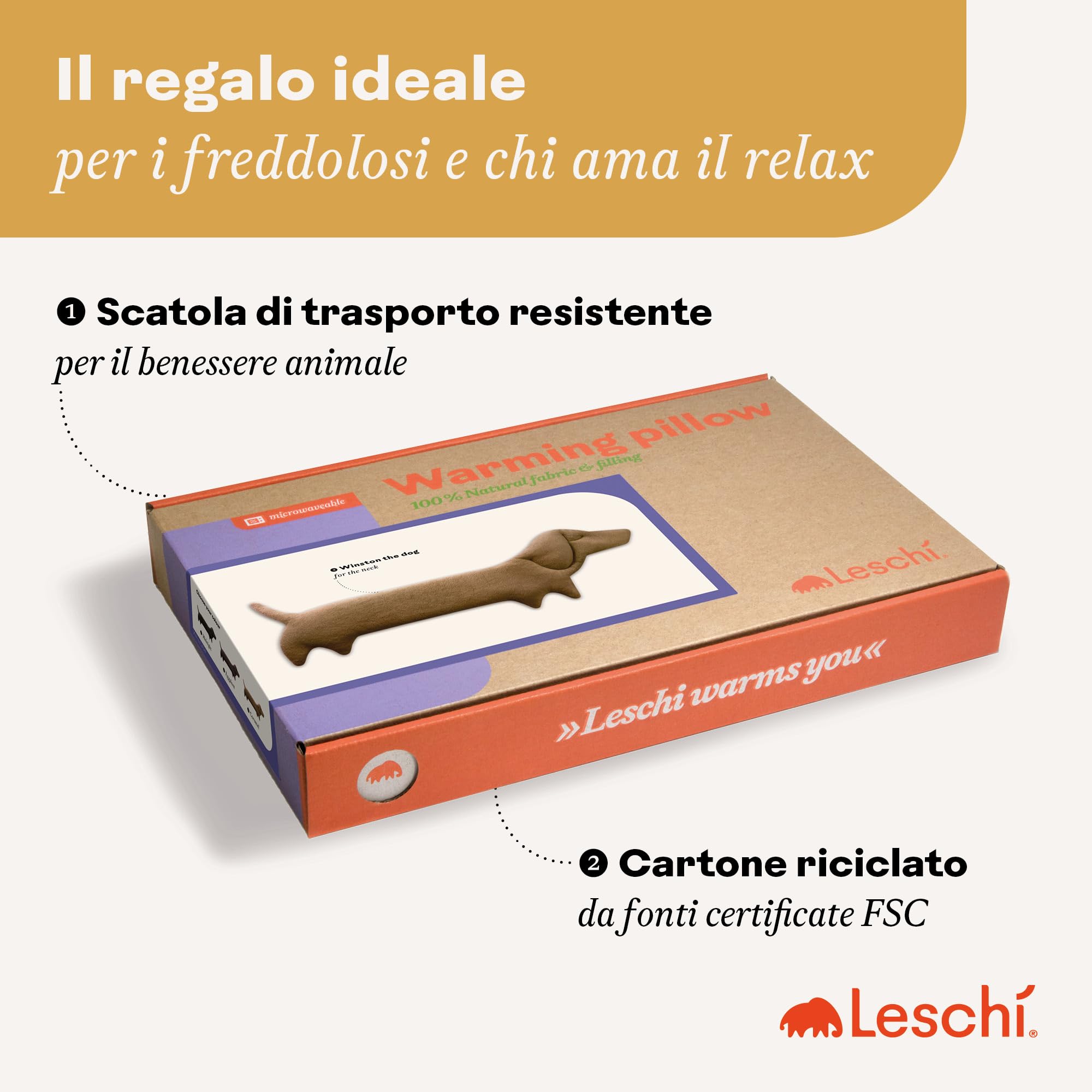 LESCHI Cuscino cervicale termico per microonde, 100% cotone e grano biologico, cane viola, cuscino riscaldante ideale come fonte di calore in inverno e per alleviare tensioni a spalla schiena collo