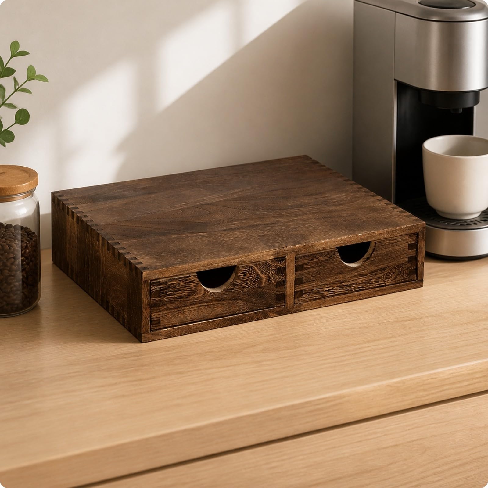 Organiteur Capsules Café Compact | Supérieure Large, Boîte Rangement En Bois Tiroirs, Bas, Organiseur Bureau Tiroirs, pr Cuisine, Bois Foncé