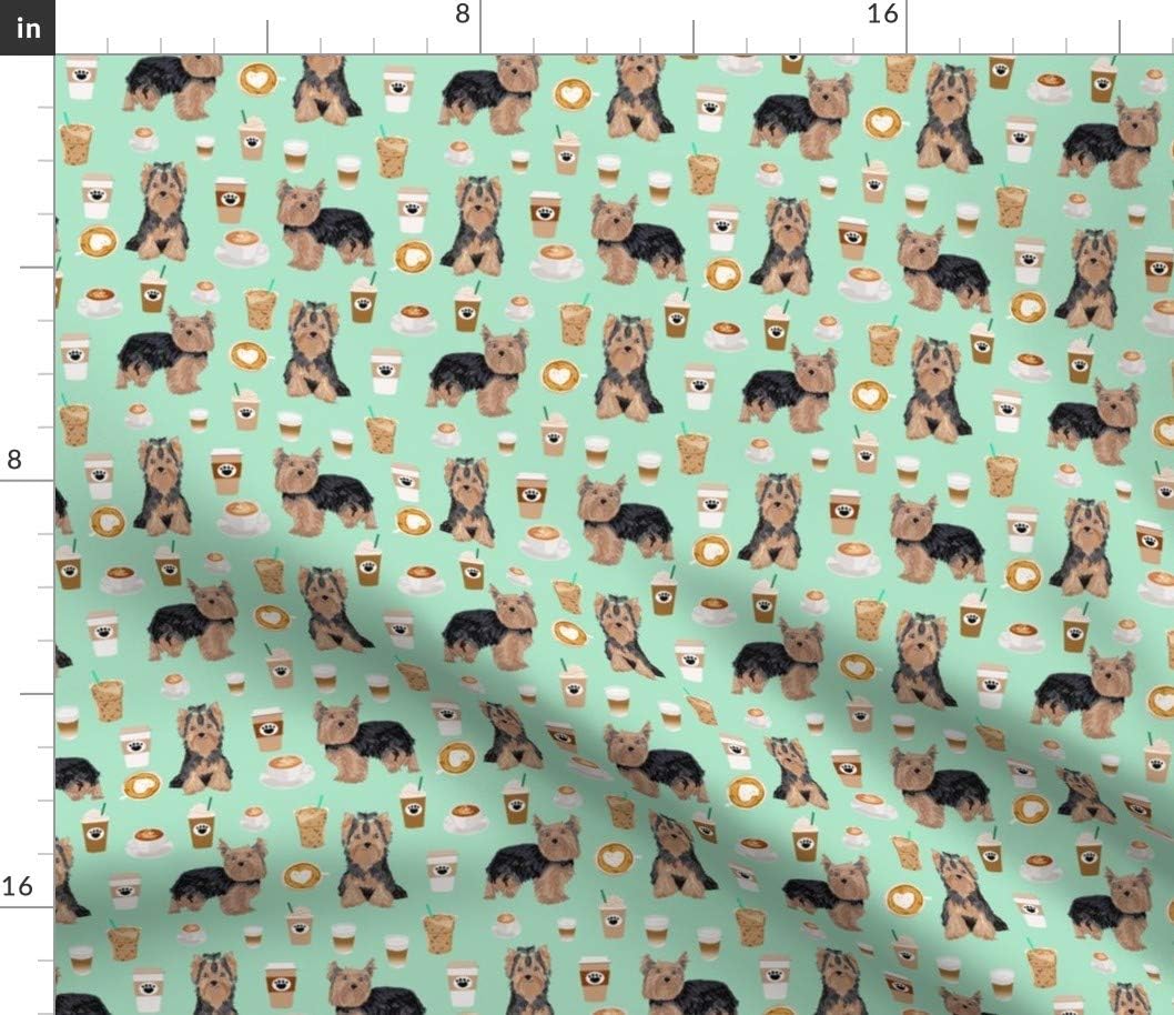 Spoonflower Fabric - Yorkie Coffee Yorkshire Terrier Cute Dogs Dog Puppy Pet Portrait Printed on Petal Signature Cotton Fabric by The Yard - Sewing Quilting Apparel Crafts Decor
