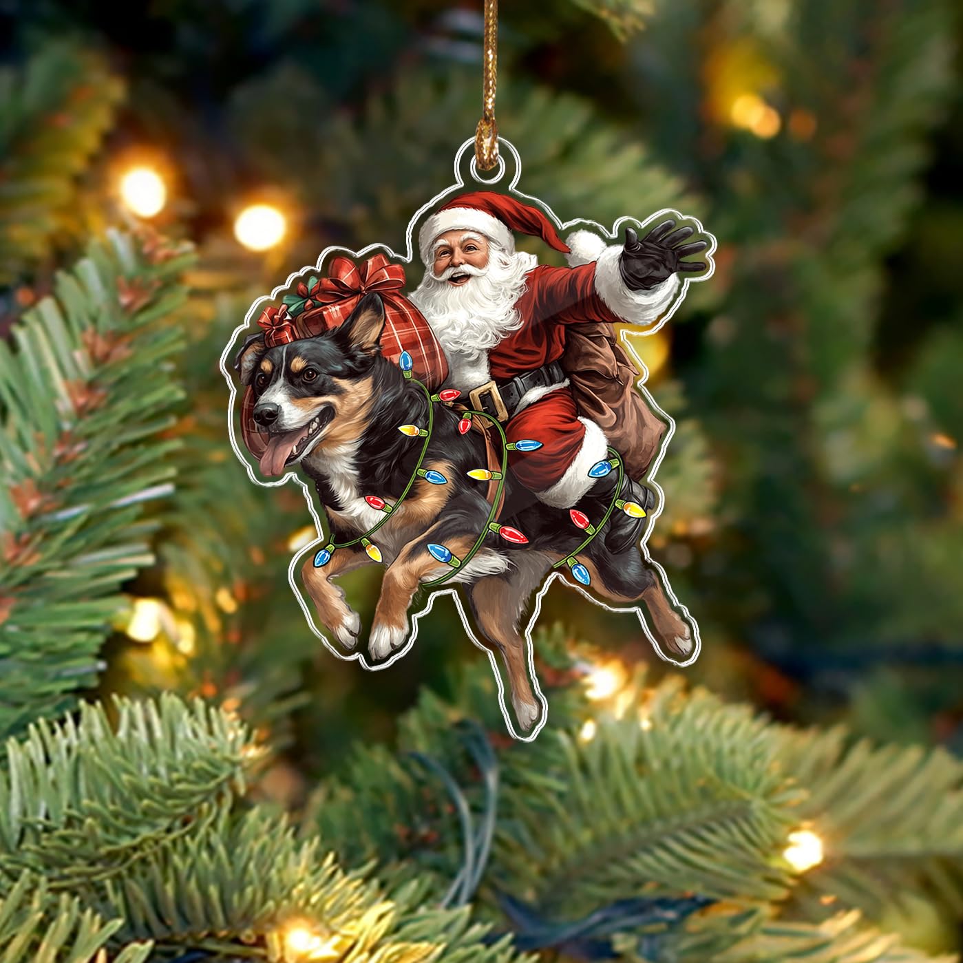 BEETHIS Funny Australian Kelpie Santa Christmas Ornament 2025 – 2D Flat Acrylic Santa and Dog Car Hanging Ornament Decoration – Hilarious for Dog Lover – Unique Kelpie Xmas Decor 3.5''
