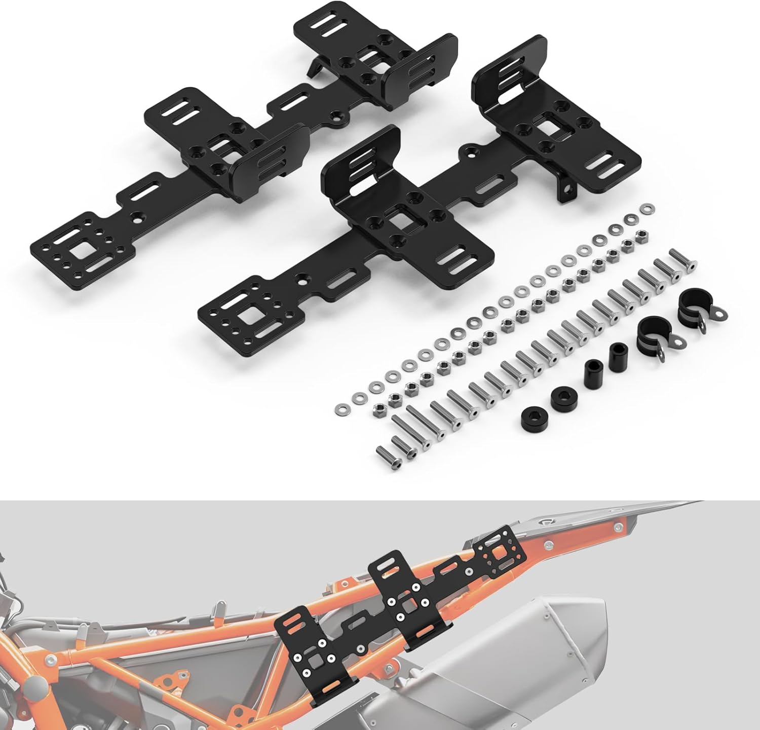 NICECNC Motorcycle Luggage Rack Side Frame Luggage Rack Side Rack Compatible with 790/890 Adventure/R/Rally 2019-2024, 5mm Billet Aluminum L-Shaped 2-Level Adjustment, CNC-machined, Black