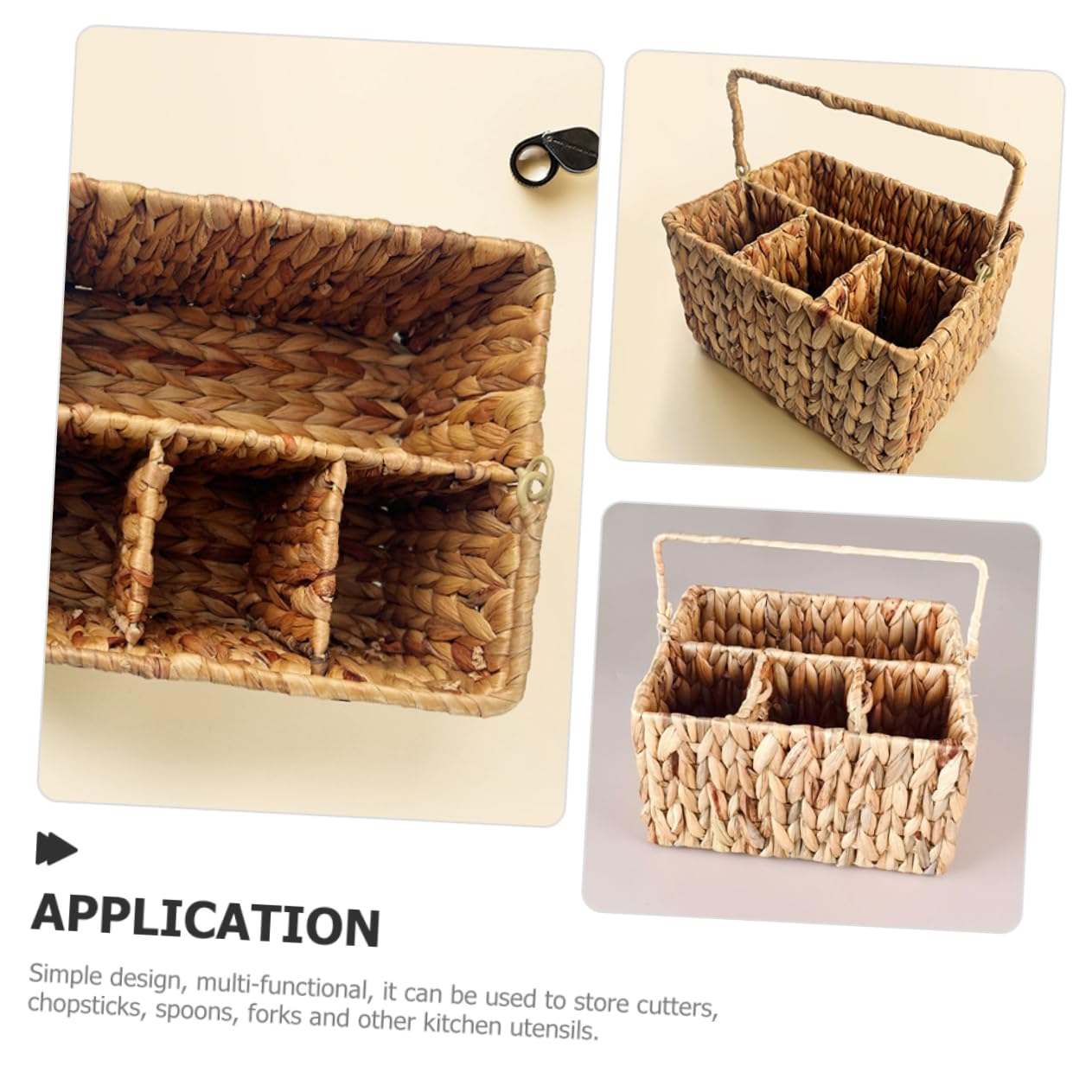 Cabilock Cesta Fuerte de Almacenamiento Tejida de Hyacinth y Multifuncional Compartimentos para Cubiertos y Utensilios de Cocina para Organizar en Cocina o Baño