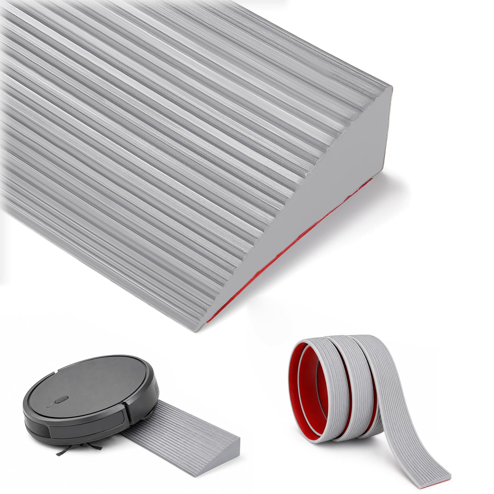 Rampa progowa do drzwi, samoprzylepna, 900 x 80 x (10-30) mm, silikonowa rampa najazdowa dla wózków inwalidzkich, wózków dziecięcych, chodzików lub skuterów elektrycznych (szara, 90 x 8 x 3 cm)