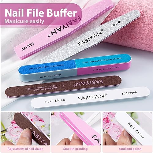 Miniatura 3 de Juego de 8 limas de uñas de gel, juego profesional de limas de uñas para limar, media luna, forma, suave, pulidor y brillo