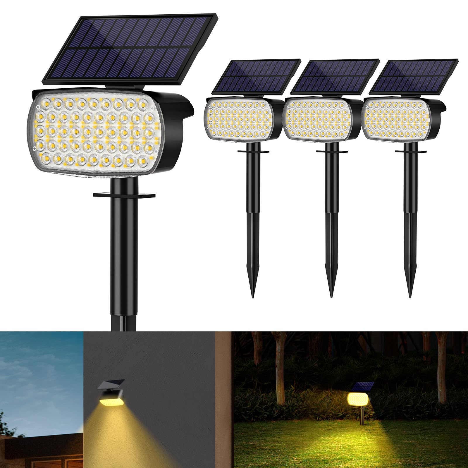 Solar Lights for Outdoors, 108 LED Super Bright Solar Garden Lights for Outdoors, IP67 Waterproof Solar Lights, 800 lm, 3000 K, Warm White Solar Path Lighting Spotlight, 3 Brightness Modes, Garage