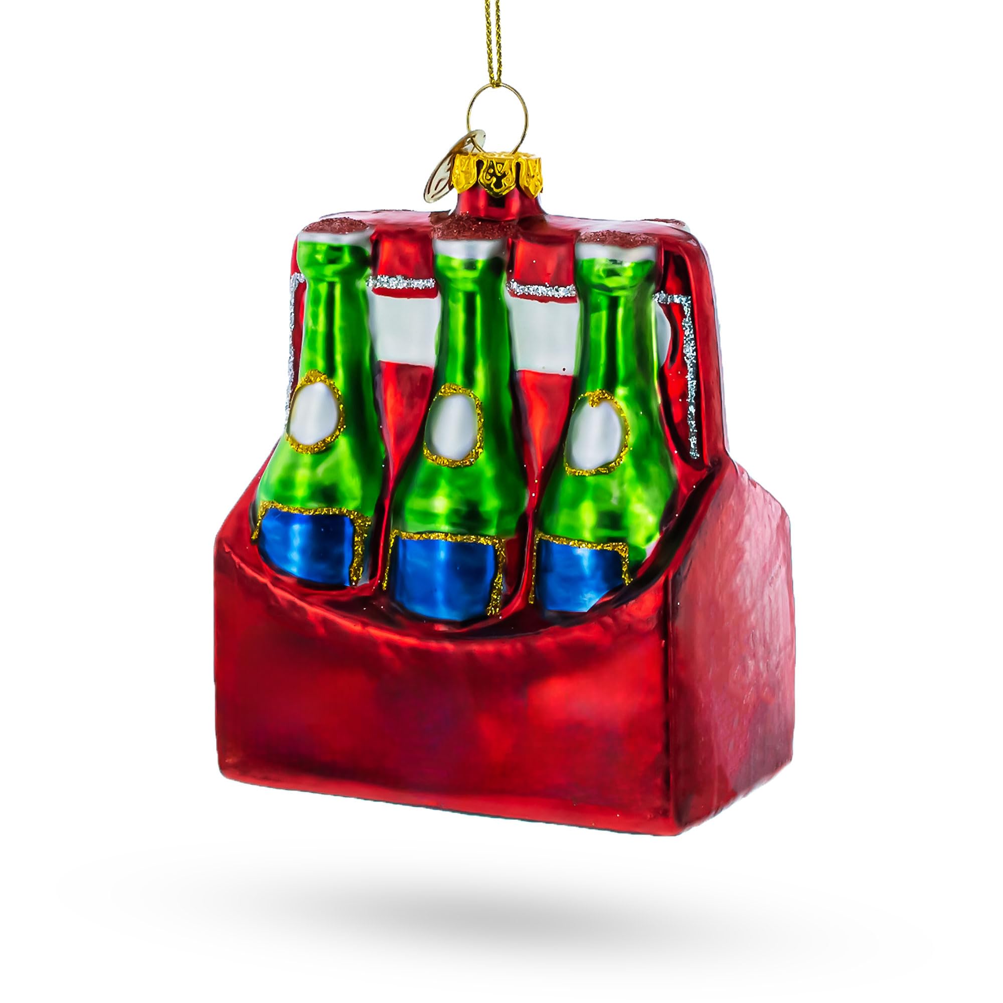 Ornement de Noël pack de bière en verre soufflé pour sapin festif