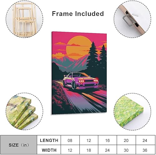 Miniatura 2 de R32 - Póster retro de Synthwave para automóvil, arte de pared, pósteres e impresiones, pintura colgante para dormitorio, aula, dormitorio, sala de