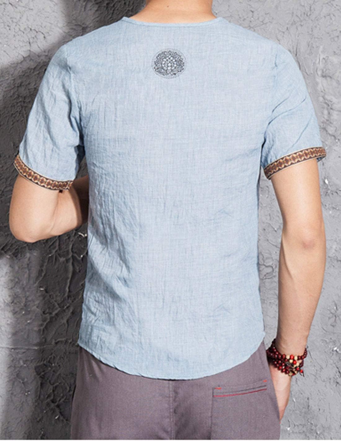 Flygo Men's Casual V Neck Short Sleeve T Shirts (Large, Denim Blue)