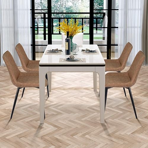 Miniatura 7 de 4 sillas de comedor de piel sintética, silla tapizada moderna de mediados de siglo con patas de metal para cocina, sala de estar, color marrón Cuero