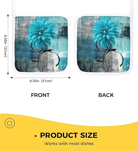 Miniatura 3 de Paquete de 2 soportes para ollas para cocina, azul y verde, degradado, turquesa, dalia, floral, a prueba de calor, almohadillas calientes,