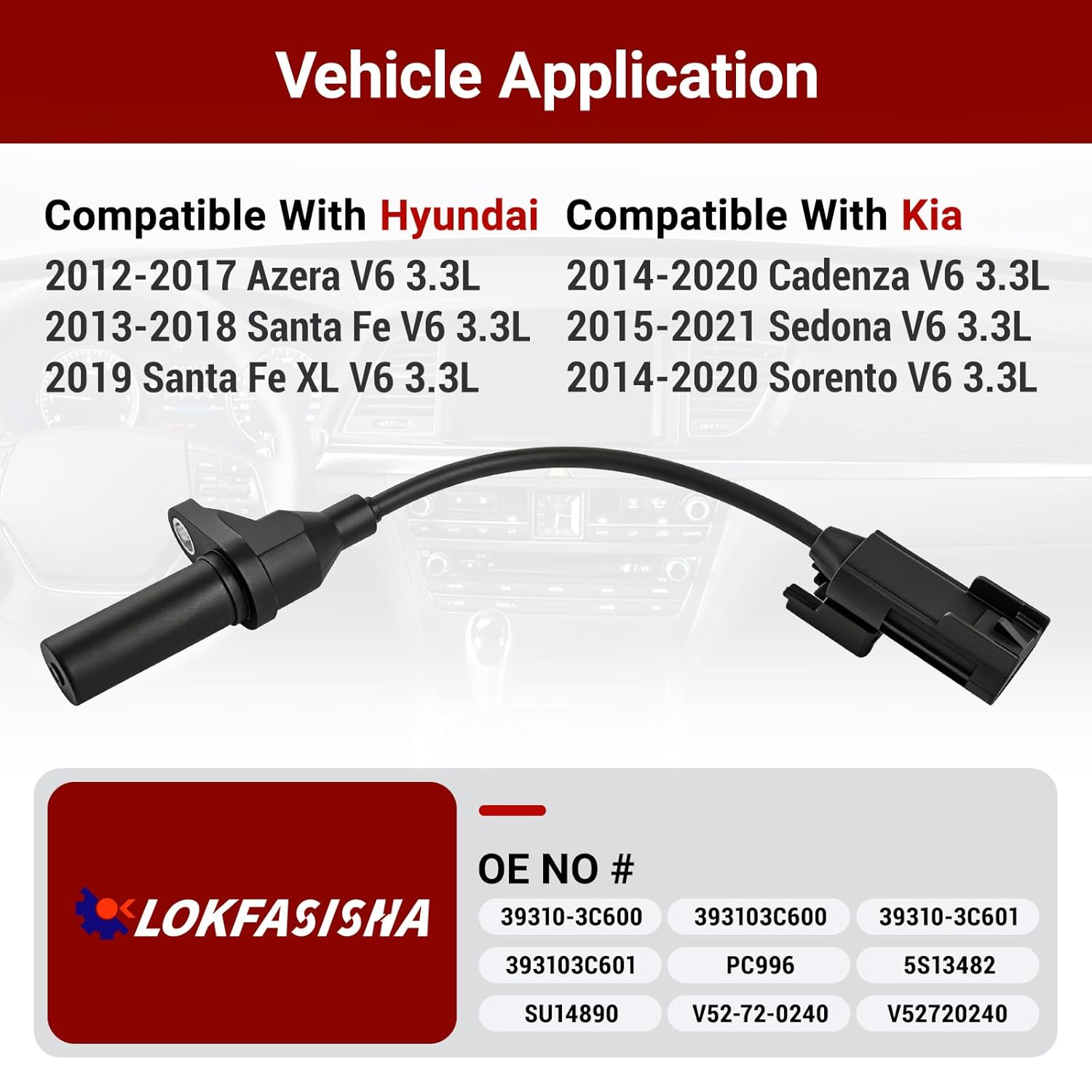 Engine Crankshaft Position Sensor Compatible with Hyundai Azera Santa Fe XL V6 3.3L Kia Cadenza Sedona V6 3.3L,Replaces OE 39310-3C600 39310-3C601 C996 by LOKFASISHA