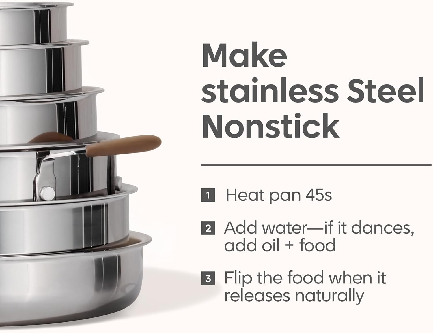 CAROTE 13pcs Tri-Ply Stainless Steel Cookware Set with Detachable Handle, Pots and Pans Set, Induction Kitchen Cooking Sets, RV/Camping Cookware, Oven Safe, Woodgrain Style - Image 4