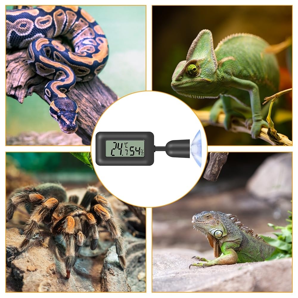 DONGKER Jauge D'humidité de Thermomètre de Reptile,Jauges de Capteur de Température D'affichage LCD Numérique avec Ventouse pour Tortue,Serpent,Lézard,Grenouille,Araignée,Boîte a Plantes