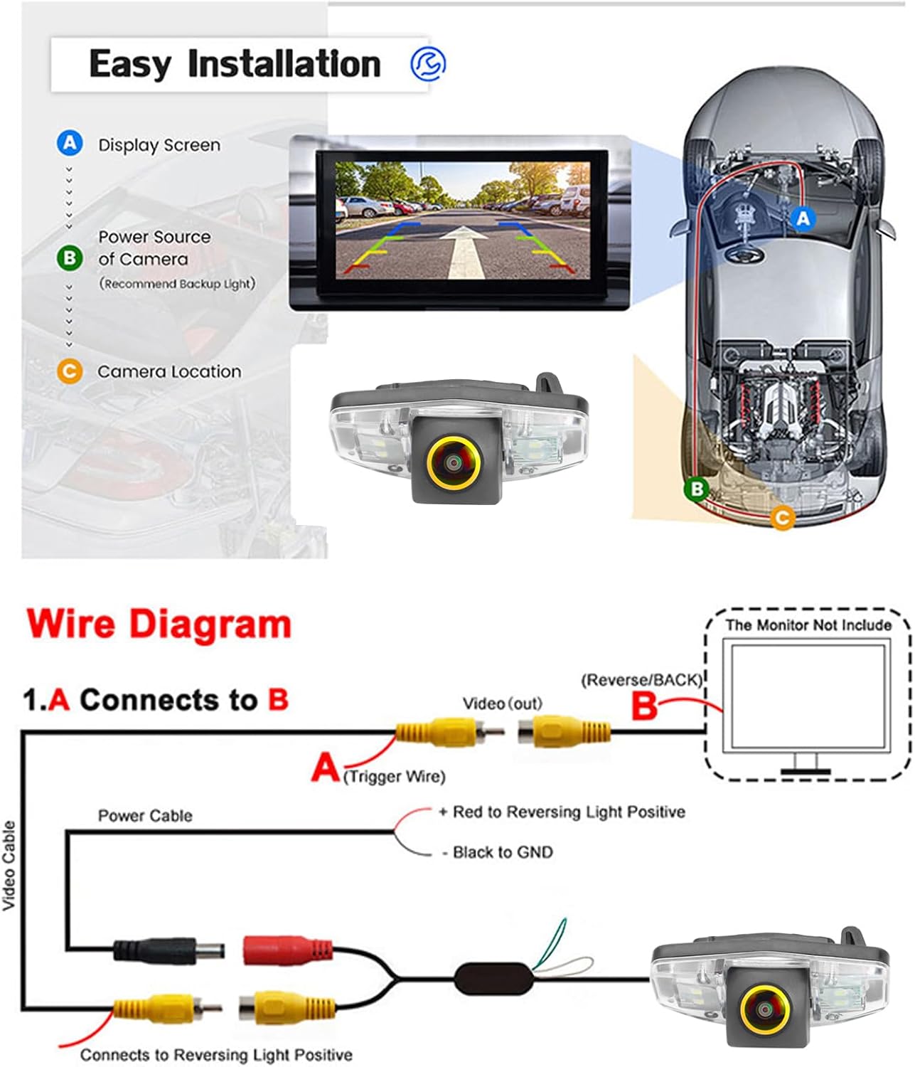 Vehicle Car Rear View Camera for Honda Accord/Acura TSX/Pilot/Civic EK/Civic FD/Odyssey/Acura TSX CCD HD Fisheye Waterproof Reverse Parking Camera AHD 1080P Night Vison Reverse Parking Cam
