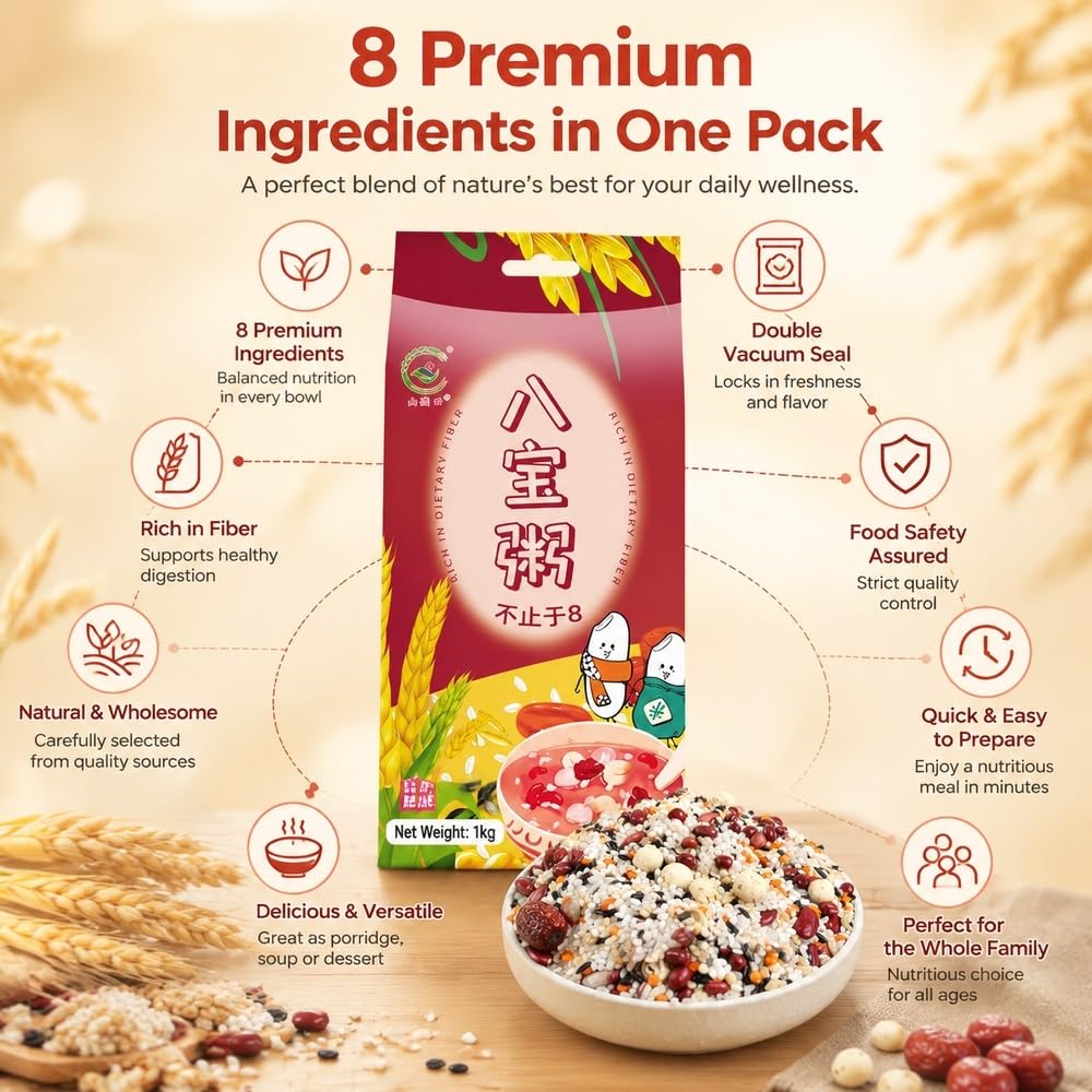 Mieszanka owsianka Osiem Skarbów 1kg Podwójnie pakowana próżniowo | 11 rodzajów ziaren ziaren fasoli do gotowania śniadaniowego